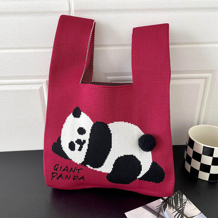 student-bag-underarm-bag-hand-bag-shopping-bags-handbag-bag-panda-knitted-bag-cute-panda-bag