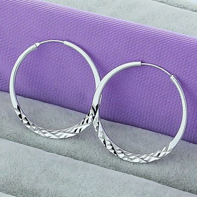 【YF】☄  925 Sterling 50MM Rhombic Pattern Hoop Earrings Fashion Big Luxury Jewelry