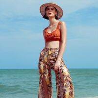 กางเกงชายหาดขายาว Saffron Palm Print Beach Pants