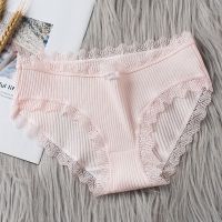 1Pcs Cotton Women Panties Seamless Lace Stripe Breathable Underwear 10 Solid Color Mid-waist Lingerie Fashion Briefs For Female