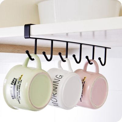 1PC 6 Hooks Cup Holder / Iron Kitchen Storage Rack / Cupboard Hanging Hook Shelf / Cabinet Hanger / Removed Bathroom Organizer Holder