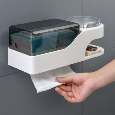 Waterproof Tissue Box Ashtray Toilet Paper Holder Dispenser Wall Mounted Bathroom Paper Stand Case with Ashtray Storage Platform