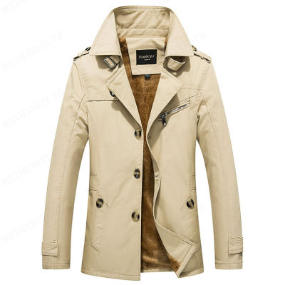 Meimingzi เสื้อแจ็คเก็ตผ้าฝ้ายฟอกบวกฟลีซพลัสไซส์ผู้ชายความยาวปานกลางไม่รีดในฤดูใบไม้ร่วงและฤดูหนาว