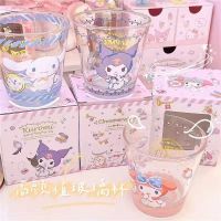 Kawaii Sanrioed ถ้วยแก้ว Melody ของฉัน Kuromi Cinnamoroll ถ้วยน้ำใสน้ำผลไม้ชากาแฟถ้วยนมแก้วแก้ว Drinkware ของขวัญของเล่นสำหรับเด็ก