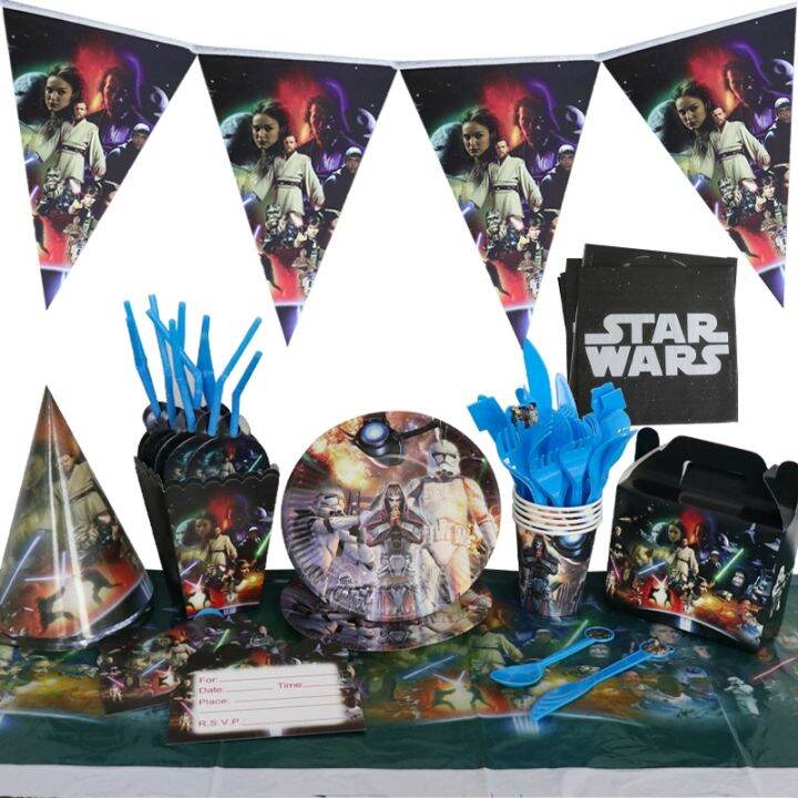 Star Wars Party Supplies Disposable Tableware Paper Cups Plates Banner