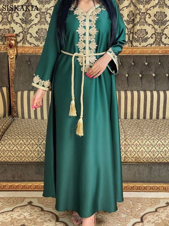 Siskakia Satin Đầm Maxi Cho Nữ Áo Choàng Kaftan Ma-rốc Ả Rập Dubai ...