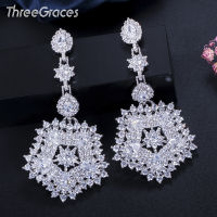 ThreeGraces Fashion Shiny Cubic Zirconia Crystal Big Star Long Drop Dangle Earrings for Women Wedding Party Jewelry Gift ER267