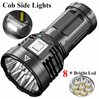 8*Super Bright Led Flashlight High Lumens Usb Rechargeable Cob Side Light Built-in Battery Hunting Powerful Tactical Torch