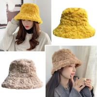 ขน Faux นุ่มสบายๆขนหมวกชาวประมง IDMU94789ฤดูหนาวหมวกแก๊ป Topi Bucket หมวกปานามา