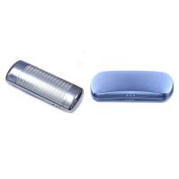 2 Pcs Aluminum Glasses Case Hard Shell Spectacles Box for Small and Medium Frames, Silver &amp; Blue