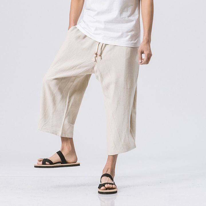 2021-ฤดูร้อนขายสไตล์จีนขนาดใหญ่-harem-กางเกงผู้ชายผ้าลินินกางเกง-capri-กางเกงขากว้างกางเกงผู้ชายขายส่ง
