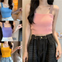 900Shop?เสื้อไหมพรม 6 สี สายเดี่ยวใหญ่ สายแต่งลายริ้ว คอเหลี่ยม