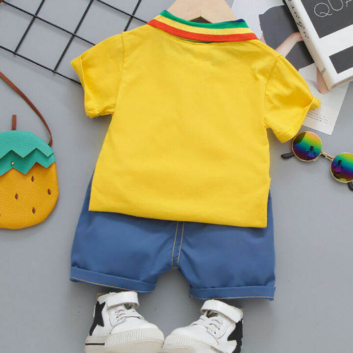 redcloudเด็ก-กางเกงขาสั้นเสื้อยืดเด็ก2ชิ้น-เซ็ตปกแขนสั้น