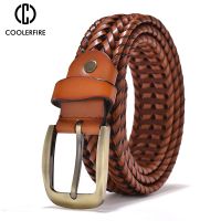 【CW】 Men Genuine Leather Braided Belts Webbing High Quality Hand Vintage Belts For Men Gold Pin Buckle Casual For Jeans Strap Hq212 - Belts - AliExpress