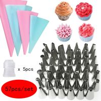 ♛►◐ 57pcs 48xIcing Piping Nozzles 5xConverter 4xSilicone Pastry Bags Cream Piping Tips Icing Piping Nozzles For Decorating Cakes