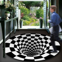 3D Black and White Stereo Vision 3D Vortex Car Floor Mat Phantom Ring Rug Bedroom Living Room Abstract Geometric Home Car