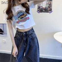 DaDuHey? Summer New Pure Cotton Short-Sleepy T-shirt Womens Korean Style Fashion Slim T-shirt Crop Top