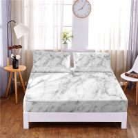 Marbling Digital Printed 3pc Polyester Fitted Sheet Mattress Cover Four Corners with Elastic Band Bed Sheet Pillowcases