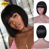 Straight Hair Short Bob Wig With Bangs Synthetic Glueless Omber Cosplay Wigs  For Black Or White Women Heat Resistant Lizzy Hair Wig  Hair Extensions