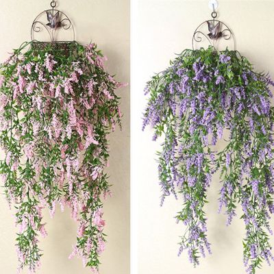 [AYIQ Flower Shop] ช่อลาเวนเดอร์ดอกไม้ผ้าไหมประดิษฐ์พลาสติกดอกไม้ปลอมบ้านตกแต่งงานแต่งงานแขวนผนังพืชหวาย Centerpieces