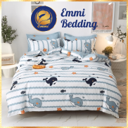 Bộ chăn ga gối cotton 3D hoạt hình 4 món mẫu cá heo EMMIBEDDING STORE