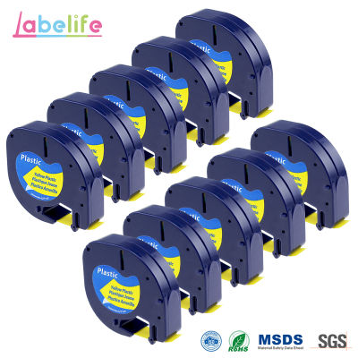 Labelife 10 Pack 12mm Yellow Plastic LT LetraTag Tape 91332 91222 91202 59423 for DYMO LetraTag Label Tape for Label Printer