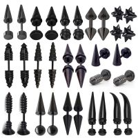 2pcs Black Classic Fashion Punk Rock Rivet Spike Tip Cone 316L Stainless Steel Women Men ear Stud Earrings Piercing Body Jewelry