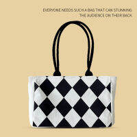 Korean Minority New Fashion Chessboard Check One Shoulder Large Capacity Canvas Tote Bag Womens Bag Fashion Leisure Bag