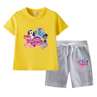 Rainbow ponys Casual Boys Girls 2pcs Thin Cotton Shorts Kids Summer Short Sleeve Tshirt New