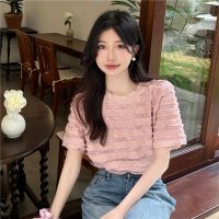 2023Summer Lace Ruffled Short Sleeves Shirt Womens Unique Chic Design Korean Style Sweet Top Matching Gauze Skirt