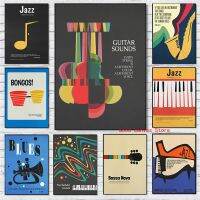 เครื่องดนตรีโปสเตอร์-เปียโนแซกโซโฟนกีตาร์ Retro สไตล์ภาพวาดผ้าใบ Jazz Music Quotes พิมพ์-Wall Art สำหรับ Room Home ตกแต่ง