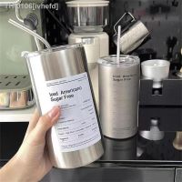 ✥ ivhefd Copo De Café 304 Aço Inoxidável Cooler Dupla Camada Palha Portátil Reutilizável Ins Mug Garrafa Água