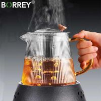 BORREY Vertical stripes Crystal Glass Teapot With Removable Filter Puer Kettle Flower Tea Set Teapot Infuser Tea Coffee Teaware