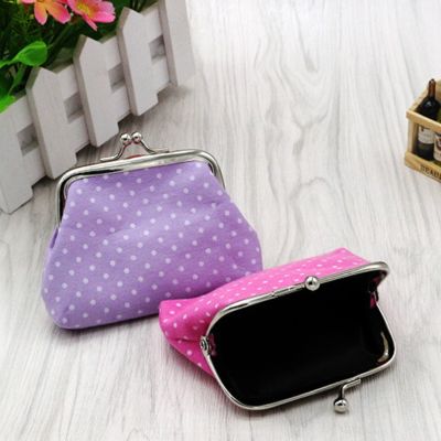 Dompet Koin Mini Dompet Kecil untuk Wanita Pola Titik Pengait Dompet Koin Tas Uang Kantong Pengganti Kain Katun Dompet Uang