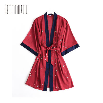 BANNIROU Women‘s Robe Stain Silk Robes Women Wedding SleepWear Nightwear For Woman Bathrobes  New Free Shipping Dropshipping