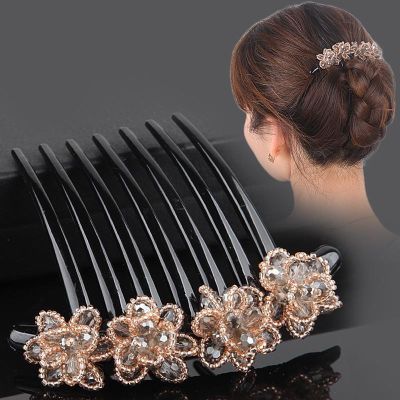 Korean Style Flower Hair Comb Rhinestone Handmade Bead Insertion Comb Hair Accessories Exquisite Jewelry