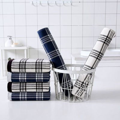 34x76cm 100% Cotton Simple Checkered Striped Bathroom Adults Men Hand Towel