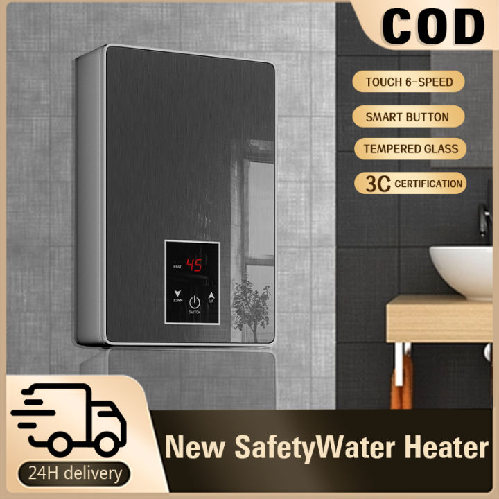 Bathroom Water Heater 6500W Instant Water Heater Electric LCD Touch ...