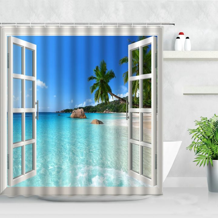 cw-landscape-shower-curtain-window-beach-starfish-scenery-curtains