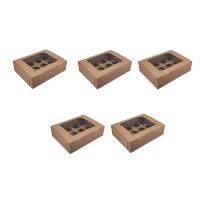 5 Pcs Cupcake Box with Window White Brown Kraft Paper Boxes Dessert Mousse Box 12 Cup Cake Holders