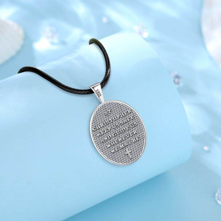 cw-eudora-925-sterling-christopher-necklace-embossed-medal-pendant-religious-jewelry-for-man-woman