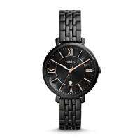 Fossil Jacqueline สามวันที่สแตนเลสสีดำผู้หญิงนาฬิกาข้อมือผู้หญิง Jam Tangan Wanita ES3614สำหรับสตรี