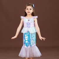 2023 New Little Mermaid Princess Dress 3-10 Year Old Sequin Lace Beach Strap Dress Children S Halloween Performance Dress...