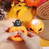 Squishy squeeze toys, pumpkin head shape, skull shape for Halloween festival. ของเล่นบีบสกุชชี่ รูปหัวฟักทอง รูปหัวกระโหลก บีบอัดของเล่น