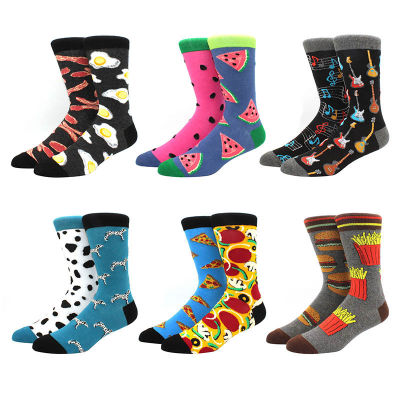 6 pairs Men Socks Cotton Casual Personality Design funny Hip Hop Streetwear Happy Socks for Men Woman big size socks 300 colors