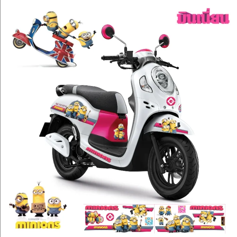 สติ๊กเกอร์ติดรถสำหรับ รุ่น Honda Scoopy ลาย มินเนี่ยน Minions  รถรุ่นอื่นสอบถามทางแชท | Lazada.Co.Th