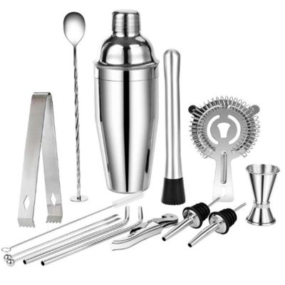 14-Piece Stainless Steel Bar Tools Shaker Cocktail Shaker Mixer Bartender Kit for DIY Bartending Home Made Cocktails Accessories