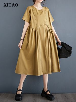 XITAO Dress Patchwork Women  Loose Short Sleeve Dress