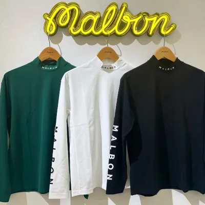 MALBON MALBON เสื้อยืดผู้ชายแขนไหมแบบยาว,เสื้อกีฬาระบายอากาศแห้งเร็วกางเกงเล่นกอล์ฟใหม่เกาหลีคอกลม