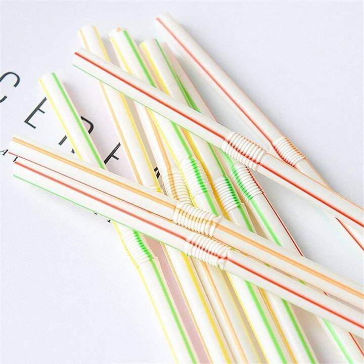 hot-qikxgsghwhg-537-หลอดดูดดื่มพลาสติกแบบใช้แล้วทิ้ง-multi-colored-striped-bendable-elbow-straws-party-event-alike-supplies-สีสุ่ม